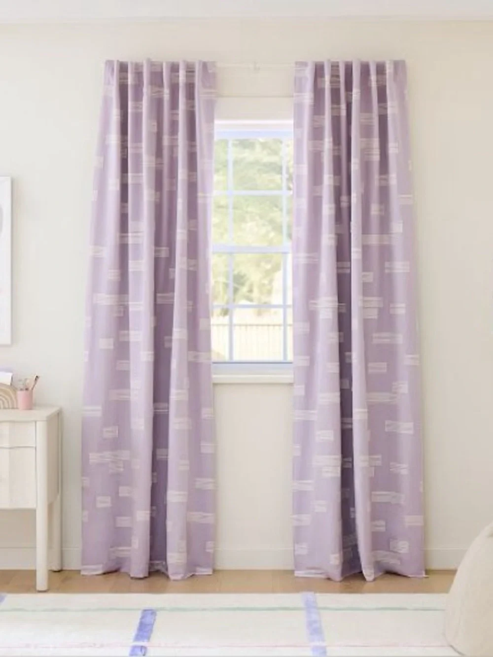 WEST ELM KIDS Set of 2 Clipped Blocks Blackout Curtains in Lavender 48”x 84”